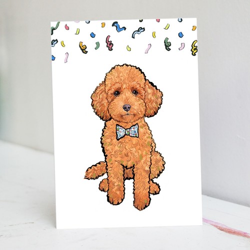 Red toy poodle - poodle, card